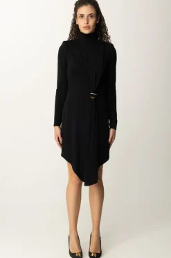 Elisabetta Franchi Miniabito con Drappeggio e Accessorio GioielloNERO