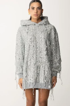 Elisabetta Franchi Miniabito In Felpa con Cappuccio e Frange Di PaillettesSILVER/GRIGIO MELANGE