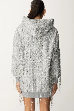 Elisabetta Franchi Miniabito In Felpa con Cappuccio e Frange Di PaillettesSILVER/GRIGIO MELANGE