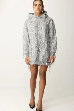 Elisabetta Franchi Miniabito In Felpa con Cappuccio e Frange Di PaillettesSILVER/GRIGIO MELANGE