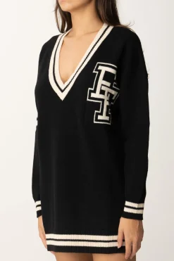 Elisabetta Franchi Miniabito In Lana Stile CollegeNERO/BURRO