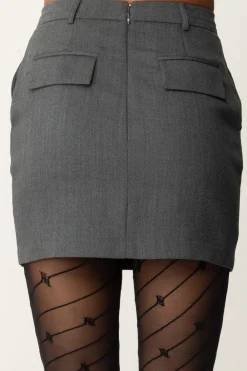 Elisabetta Franchi Minigonna In Fresco Lana con Etichetta LogoSTEEL MELANGE