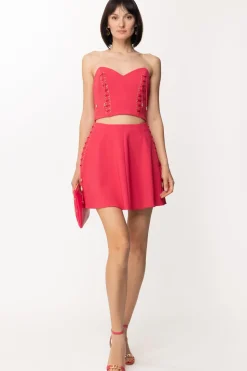 Elisabetta Franchi Minigonna Svasata con Criss-crossFUXIA