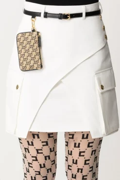 Elisabetta Franchi Minigonna con Tasconi e CinturaAVORIO