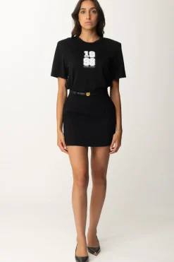 Elisabetta Franchi Minigonna con Cinturina e Ricamo LogoNERO