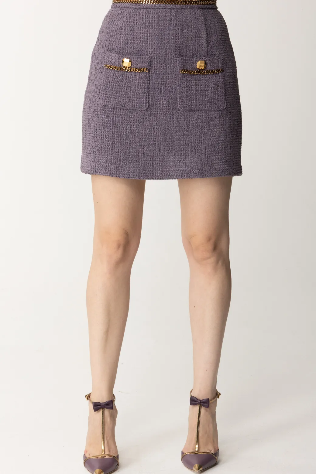 Elisabetta Franchi Minigonna In Tweed con CatenaCANDY VIOLET