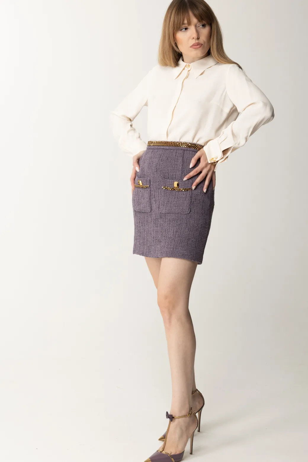 Elisabetta Franchi Minigonna In Tweed con CatenaCANDY VIOLET