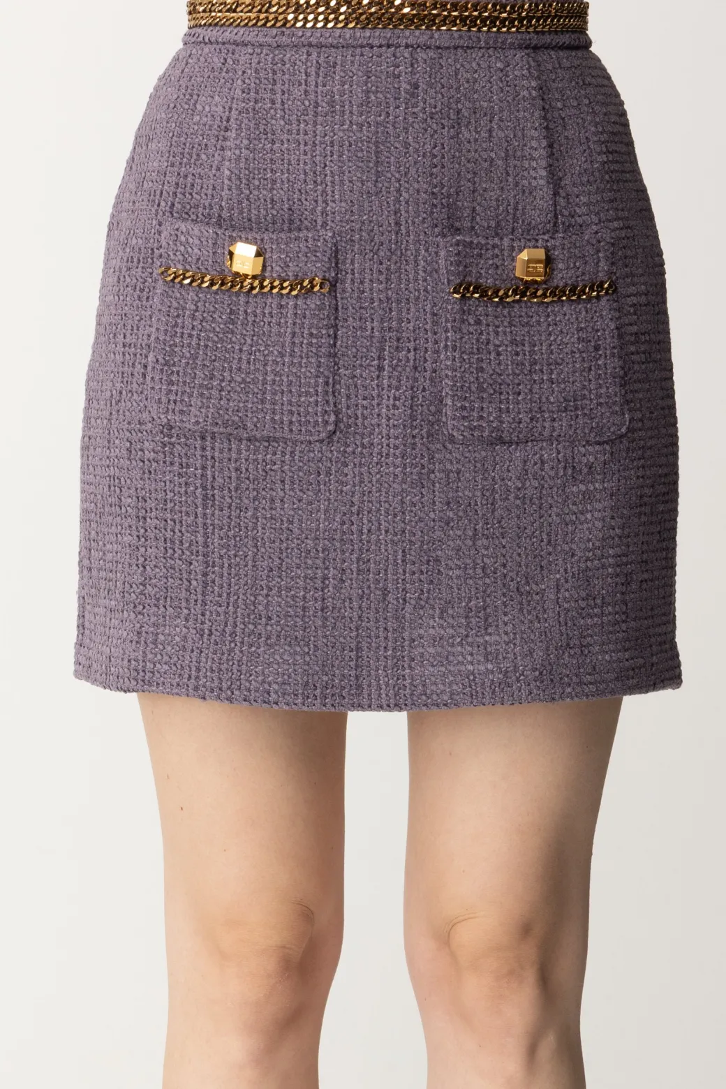 Elisabetta Franchi Minigonna In Tweed con CatenaCANDY VIOLET