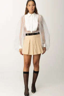 Elisabetta Franchi Minigonna a Pieghe con CinturaCREMA