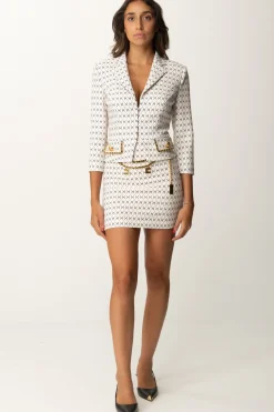 Elisabetta Franchi Minigonna Stampa Rombo con CatenaBURRO/NERO