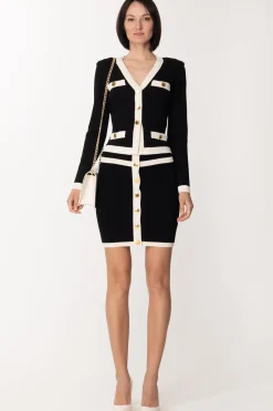 Elisabetta Franchi Minigonna Bicolor con Bottoni OroNERO/BURRO