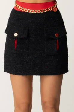 Elisabetta Franchi Minigonna In Tweed con TascheNERO/RED PASSION
