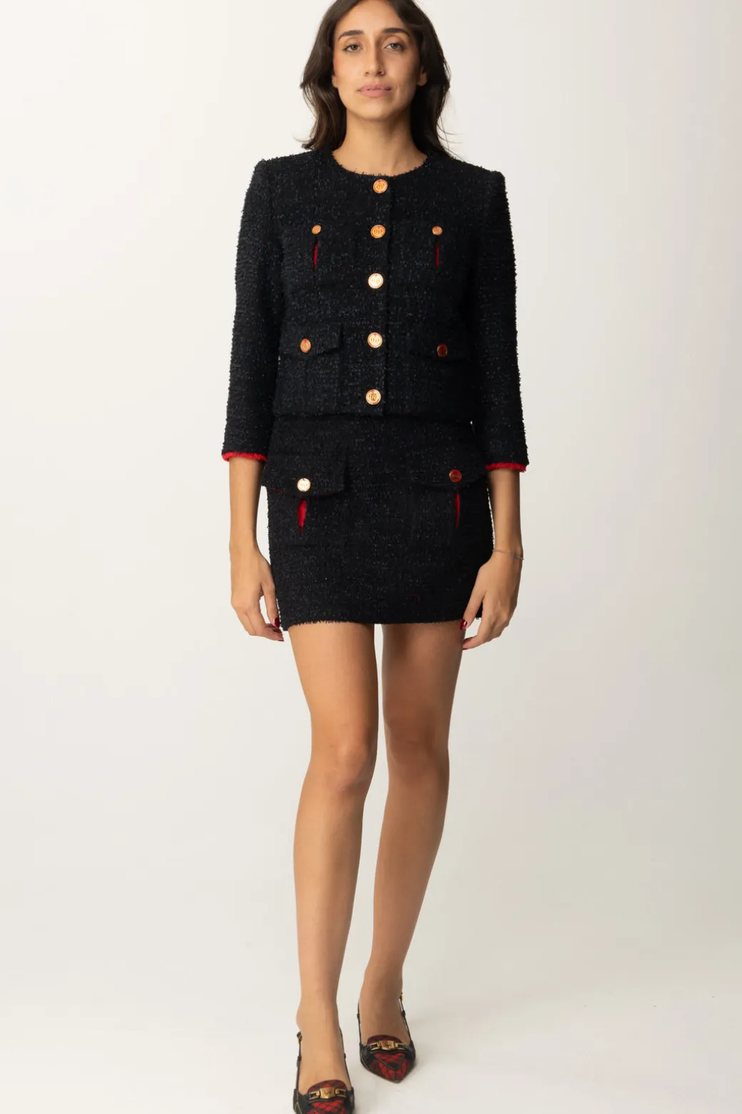 Elisabetta Franchi Minigonna In Tweed con TascheNERO/RED PASSION