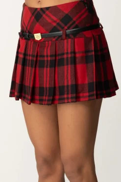 Elisabetta Franchi Minigonna a Pieghe Tartan con CinturaRED PASSION/NERO