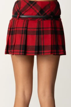 Elisabetta Franchi Minigonna a Pieghe Tartan con CinturaRED PASSION/NERO