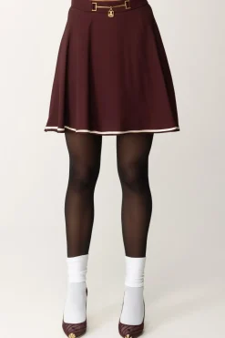 Elisabetta Franchi Minigonna a Ruota In Crêpe FluidoROUGE NOIR/BURRO