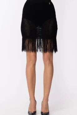 Elisabetta Franchi Minigonna Punto Uncinetto con FrangeNERO