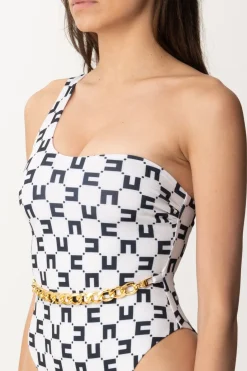 Elisabetta Franchi Monokini Stampa Logo e CatenaBURRO/NERO