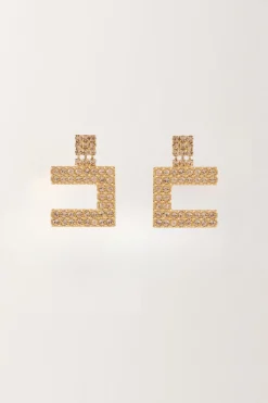 Elisabetta Franchi Orecchini Logo con StrassORO GIALLO/LIGHT PEACH