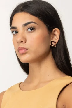 Elisabetta Franchi Orecchini Logo C con VellutoORO GIALLO/ROUGE NOIR