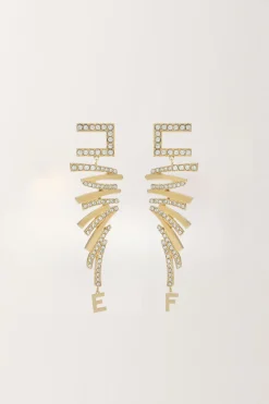 Elisabetta Franchi Orecchini Pendenti con Strass e Logo CharmORO GIALLO