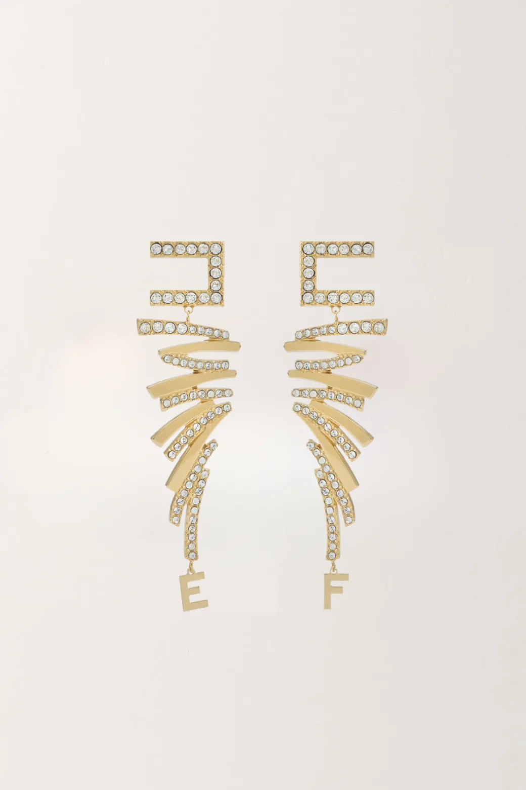 Elisabetta Franchi Orecchini Pendenti con Strass e Logo CharmORO GIALLO