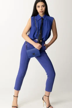 Elisabetta Franchi Pantaloni con Piping e Logo In VitaBLUE INDACO