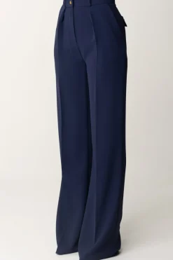 Elisabetta Franchi Pantaloni Dritti con Pinces e LogoNAVY