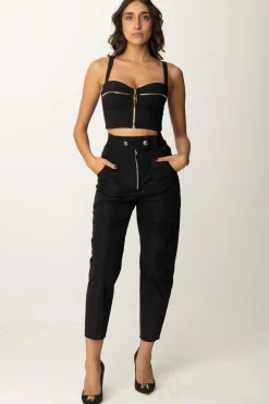 Elisabetta Franchi Pantaloni Boyfriend In Nylon con ZipNERO