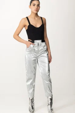 Elisabetta Franchi Pantaloni Boyfriend MetallizzatiARGENTO