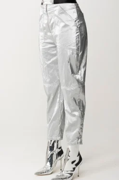 Elisabetta Franchi Pantaloni Boyfriend MetallizzatiARGENTO