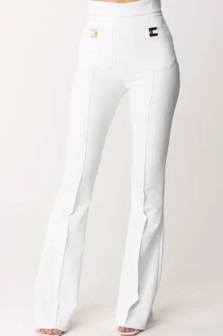 Elisabetta Franchi Pantaloni Palazzo con Placche LogateAVORIO