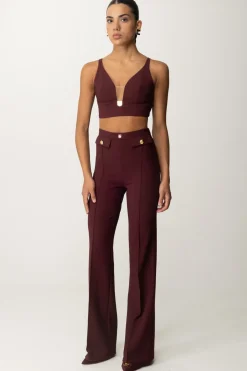 Elisabetta Franchi Pantaloni Stretch con Logo In VitaROUGE NOIR