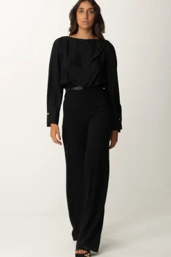 Elisabetta Franchi Pantaloni Palazzo In Raso con CinturaNERO
