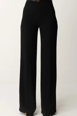 Elisabetta Franchi Pantaloni Palazzo In Raso con CinturaNERO