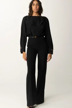 Elisabetta Franchi Pantaloni Palazzo In Raso con CinturaNERO