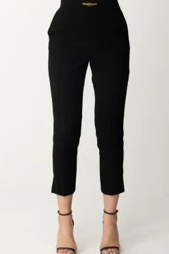 Elisabetta Franchi Pantaloni con Logo In Vita e SpacchettiNERO