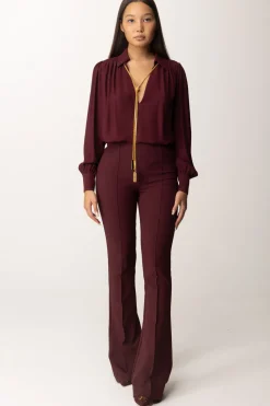 Elisabetta Franchi Pantaloni In Crepe Stretch con Morsetto In VitaROUGE NOIR