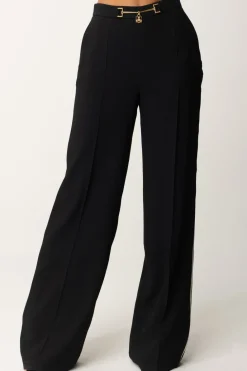 Elisabetta Franchi Pantaloni Palazzo In Satin con MorsettoNERO/BURRO