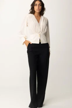 Elisabetta Franchi Pantaloni Palazzo In Satin con MorsettoNERO/BURRO