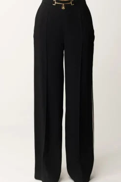 Elisabetta Franchi Pantaloni Palazzo In Satin con MorsettoNERO/BURRO