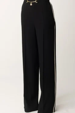 Elisabetta Franchi Pantaloni Palazzo In Satin con MorsettoNERO/BURRO