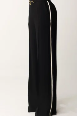 Elisabetta Franchi Pantaloni Palazzo In Satin con MorsettoNERO/BURRO