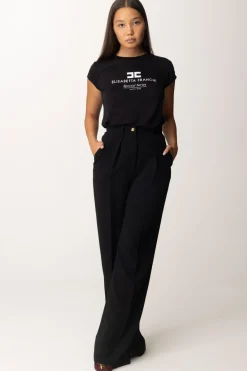 Elisabetta Franchi Pantaloni Dritti con Pinces e LogoNERO