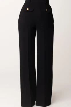 Elisabetta Franchi Pantaloni Dritti con Pinces e LogoNERO