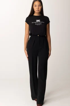 Elisabetta Franchi Pantaloni Dritti con Pinces e LogoNERO