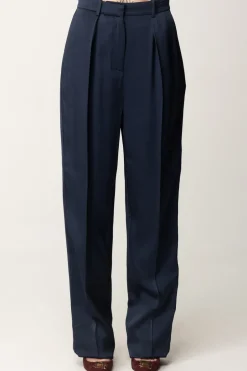 Elisabetta Franchi Pantaloni Dritti In Satin con PincesNAVY