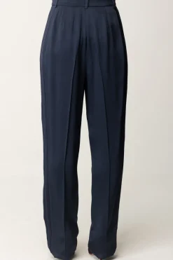 Elisabetta Franchi Pantaloni Dritti In Satin con PincesNAVY