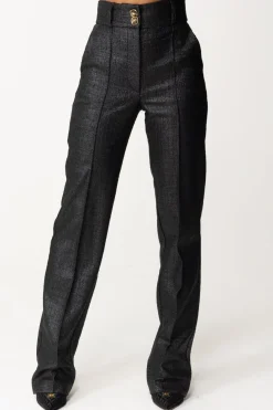 Elisabetta Franchi Pantaloni Vita Alta In Tweed LaminatoNERO