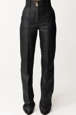 Elisabetta Franchi Pantaloni Vita Alta In Tweed LaminatoNERO